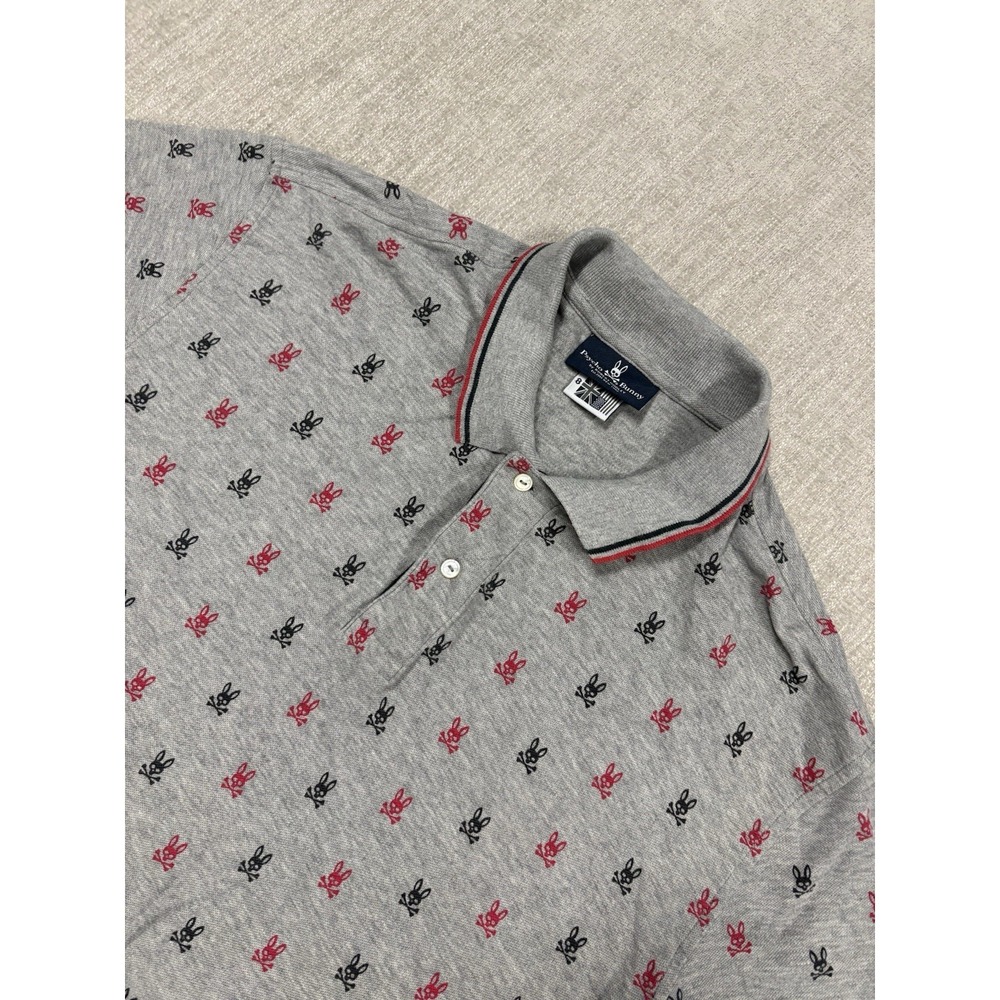 Psycho Bunny Polo Shirt Mens Size 8 XXL Gray Skull Bunny AOP Classic Casual Golf